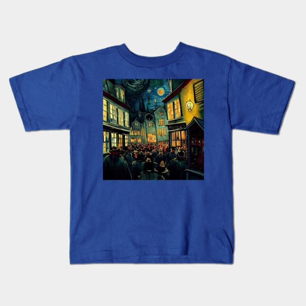 Starry Night in Diagon Alley Kids T-Shirt by Grassroots Green